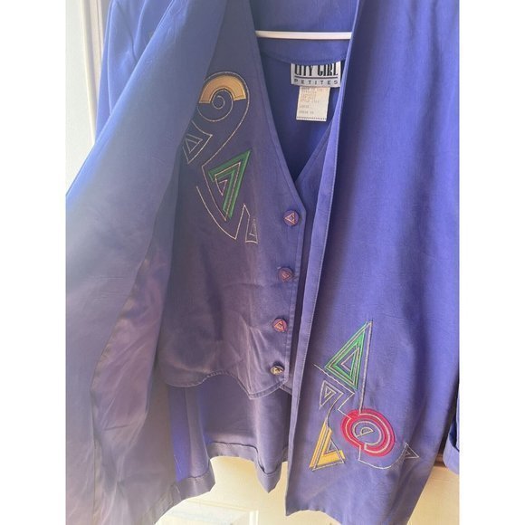 VTG City Girl Petites 3 Piece Skirt Vest Blazer Set Large 90s Neon Womens - Picture 6 of 16